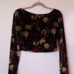 Urban Outfitters Kimchi Blue Black Velvet Long-sleeve Crop Top - Large